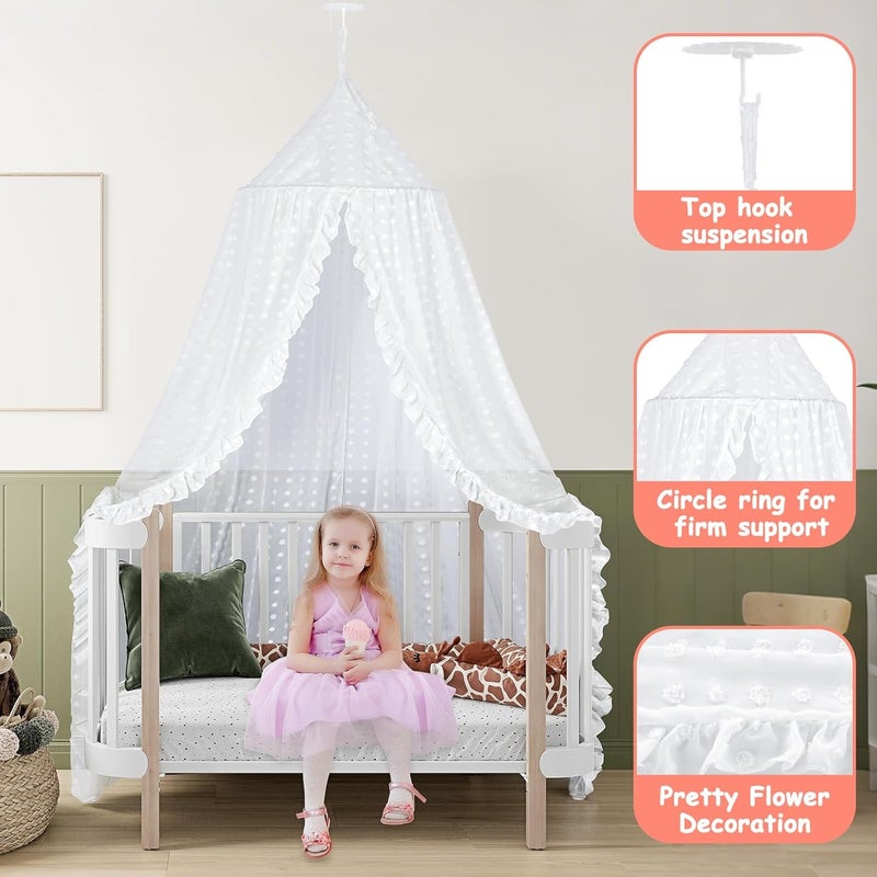 jiangcha Princess Bed Canopy for Girls - Crib Canopy for Bed - Mosquito Net for Bed, Kids Bed Canopy with Princess Room Decor for Girls Bedroom,Children's Reading Room Decor (White) - Image 4